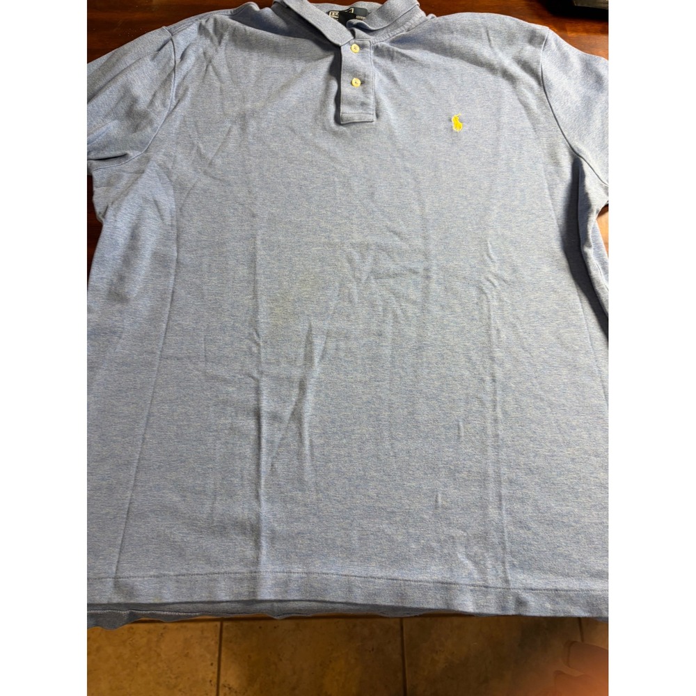 Polo Ralph Lauren Mens XL Blue Heather Short Sleeve Cotton Polo Yellow Pony